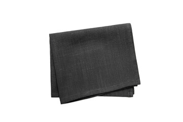 Black napkin on white background. Top view
