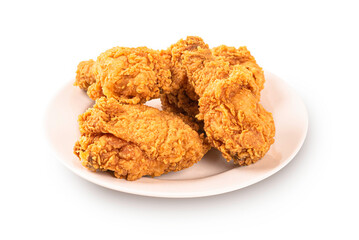 Fried chicken on white plate on
 white background