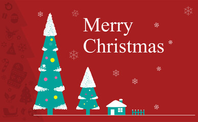 Christmas with snow, trees, house