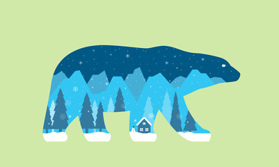 Winter landscape showing on the shape of polar bear