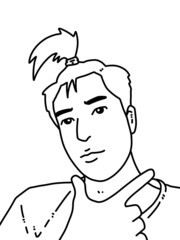 black and white of cute man cartoon for coloring