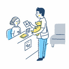 動物病院の窓口で治療費の支払いをする男性