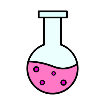 Flask with pink liquid in flat style. Vector illustration. stock image. 