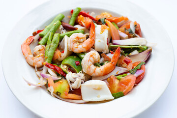 Thai spicy salad with seafood
