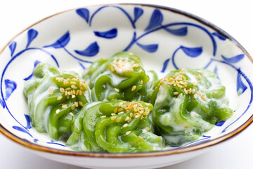 Pandan pudding in sweet coconut milk