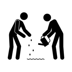 Flat icon men plant seeds. Vector illustration. stock image.