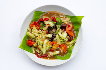 Spicy cucumber salad in plate