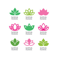 Set of vector with lotus flower icon on simple white background.
