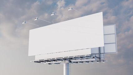 Marketing Billboard. Blank Exterior Sign against a Cloudy Morning Sky. Mockup Template.