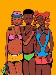 Three friends with pregnant person