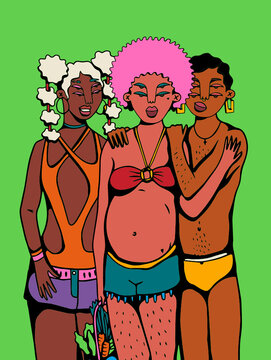 Three friends with pregnant person