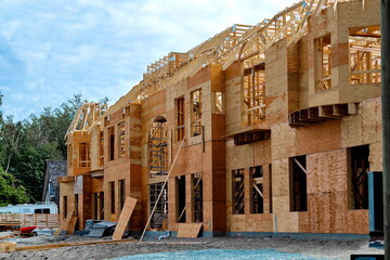 Construction of new privet wooden hose in residential district Richmond Citi, Vancouver Canada