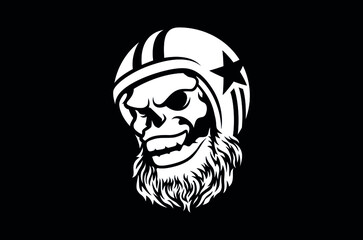 Skull with Beard wearing Motorbike Helmet