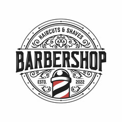 Vintage Barbershop Logo Design Vector Template