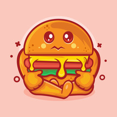 cute hamburger food character mascot with sad expression isolated cartoon in flat style design