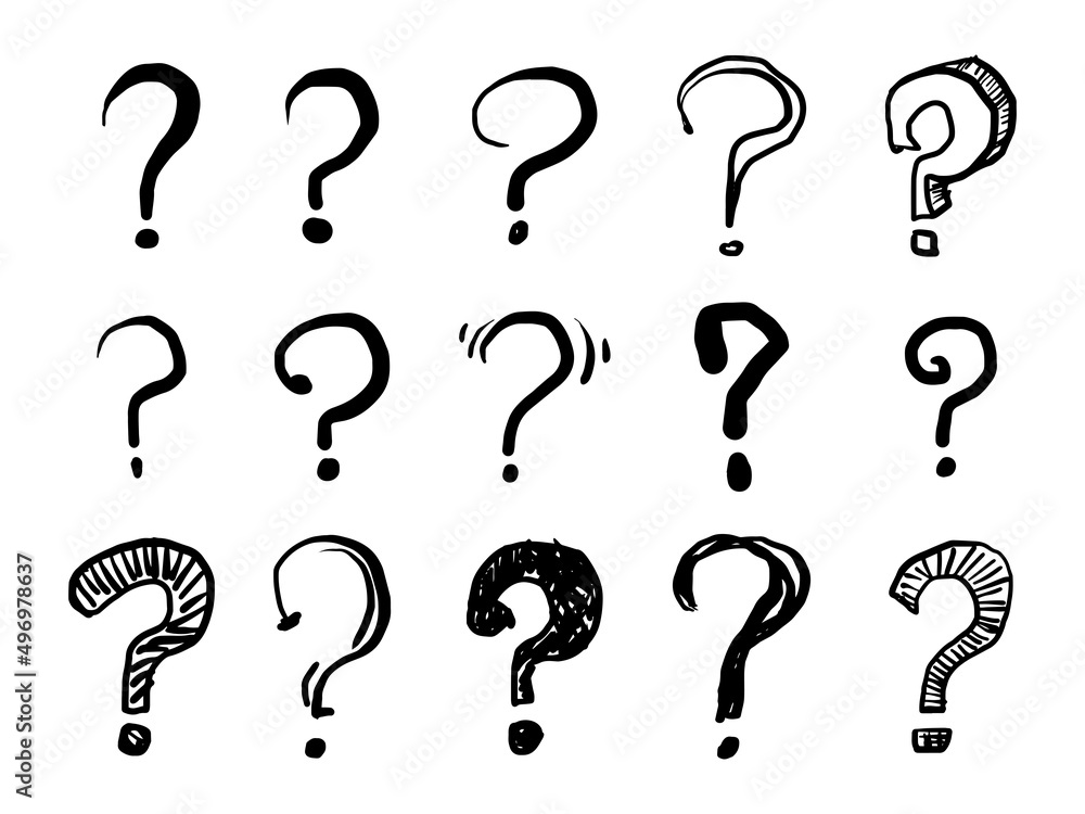 Poster set of hand drawn question marks. doodle questions marks. isolated on white background. vector illus