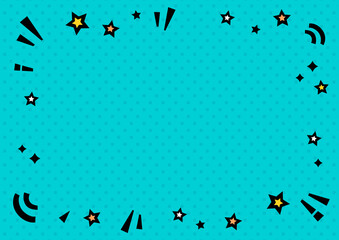 ポップな星やキラキラの背景フレーム　水色