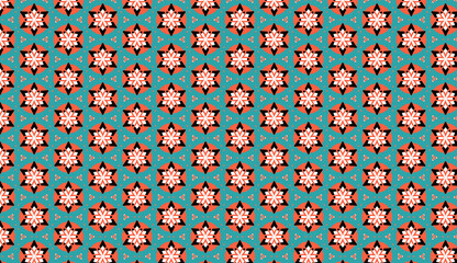 Pattern Abstract geometric colorful seamlessbackground . Psychedelic mandala, beautiful. Cross repeated squares and blocks background. Image contain certain grain or noise and soft focus.