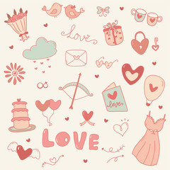 Colorful love clipart doodle with hand drawn style premium vector