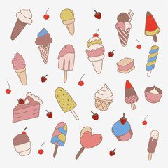 Cute ice cream variation with hand drawn doodle style