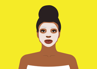 african american woman portrait with facial cosmetic clay mask  skin care and beauty  vector illustration 
