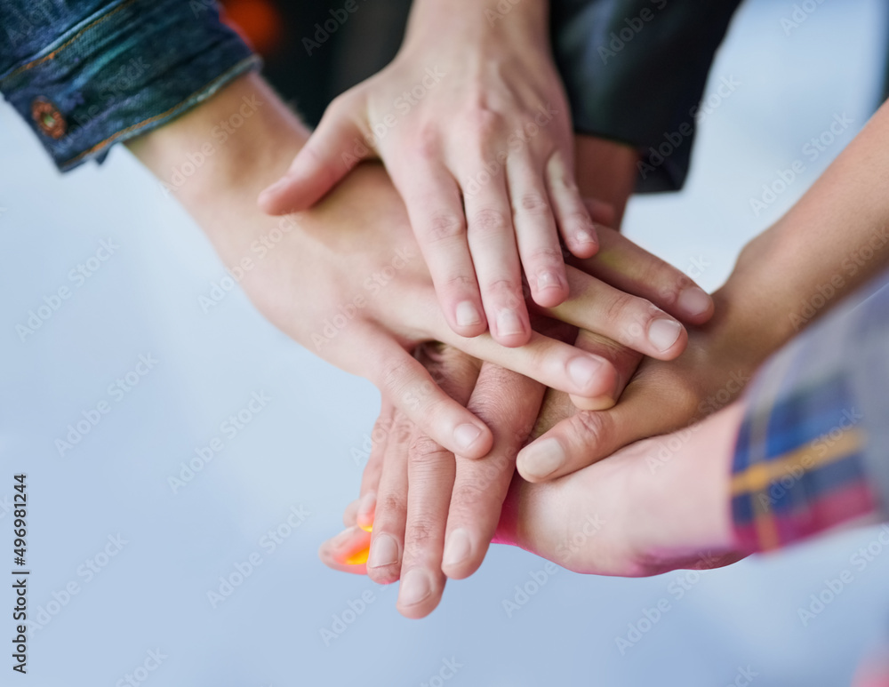 Aufkleber making a pact to stay friends forever. shot of a group of unidentifiable friends making a pact by pu