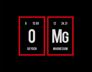 Omg - Periodic Table of Elements on black background in vector illustration.