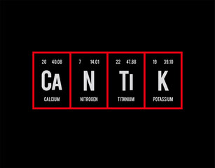Cantik - Periodic Table of Elements on black background in vector illustration.