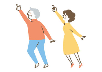 上を指差す高齢夫婦_色