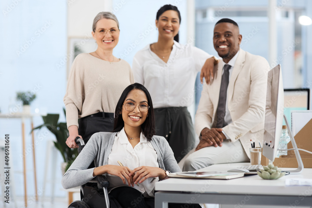 Aufkleber this teams going to the top. cropped portrait of a group of diverse businesspeople smiling while gat