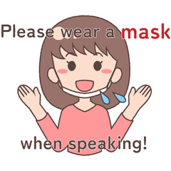 マスクをせず話す女性_英字付き