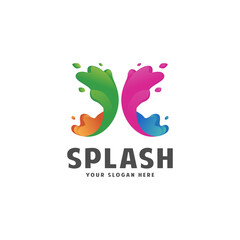 Abstract splash illustration with rainbow gradient color vector logo design