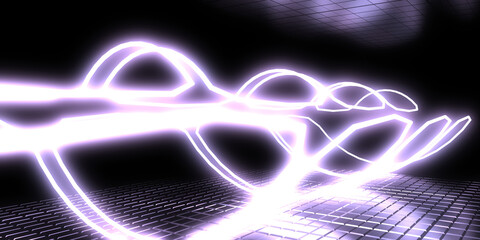 3D abstract background with neon lights. neon tunnel  .space construction . .3d illustration