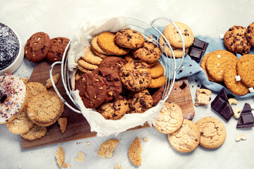 Cookies assortment on light background.