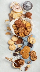 Cookies assortment on light background.