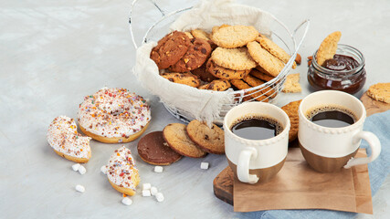 Cookies assortment on light background.