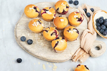 Obraz na płótnie Canvas Freshly baked blueberry muffins.
