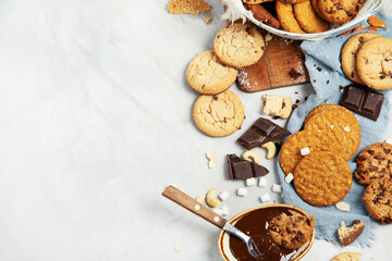 Cookies assortment on light background.