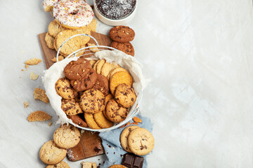 Cookies assortment on light background.