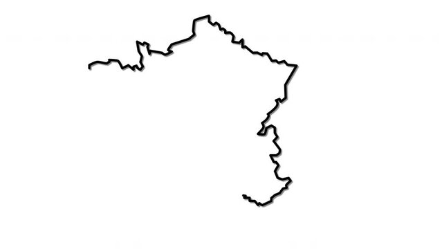 France map, country territory, borders, outline self drawing animation. White background. Line art. 2d element.