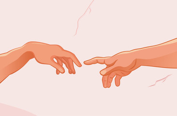  Hands Touching Vector Cartoon Drawing Illustration