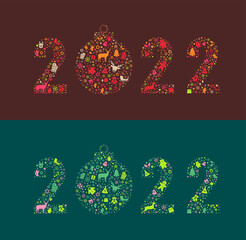 New year 2022, Christmas icon set, vector illustration