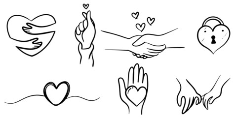 Set of hand drawn Friendship and Love on doodle style, vector illustration. - 496984817