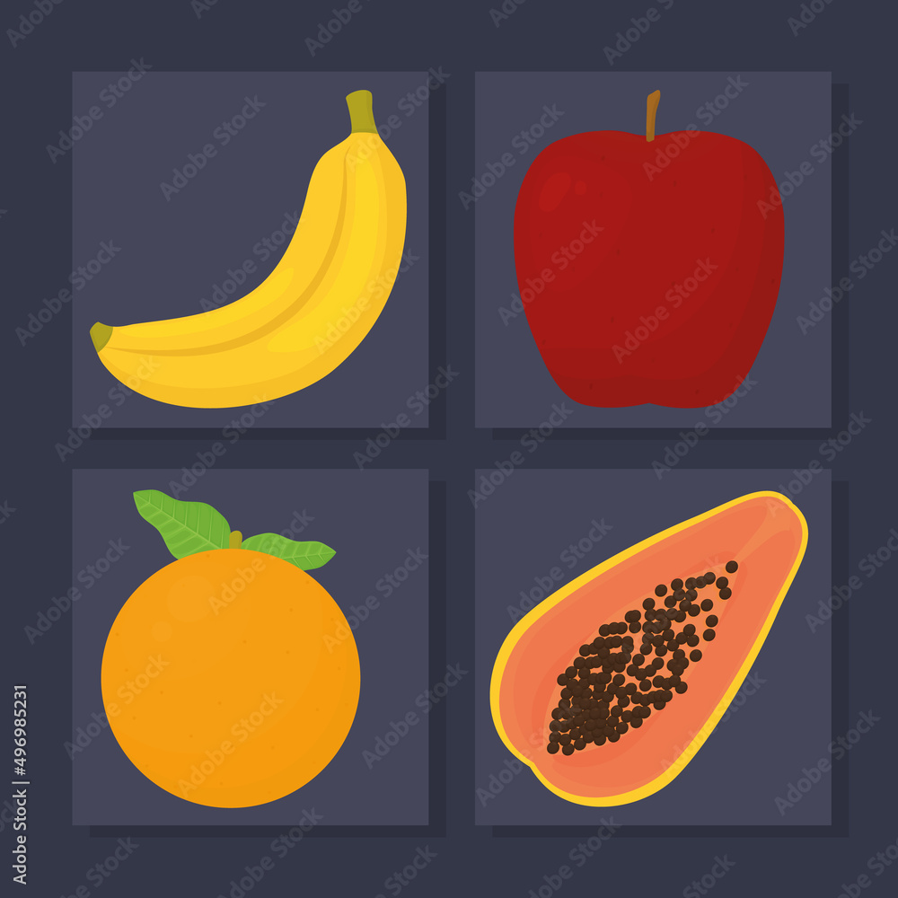 Sticker healthy fruits set