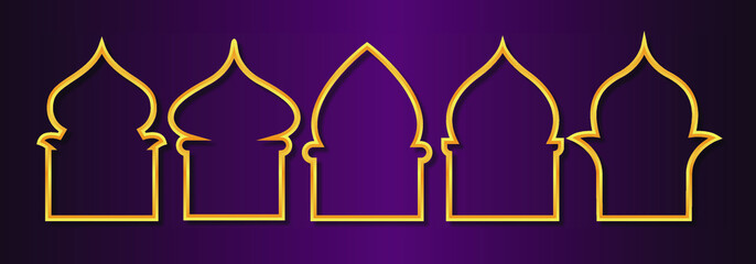 Set of arabic windows and doors. islamic windows. Premium vector