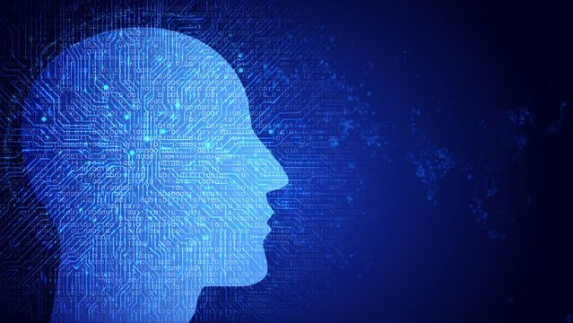 Digital Science futuristic Artificial knowledge and Artificial intelligence technology innovation Loop new background. human brain background. Head shape hologram. Deep learning, AI brain animation.