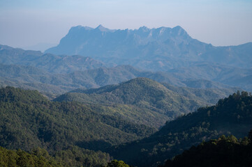 View of Doi Luang Chiang Dao mountain in Chiang Mai province of Thailand during burning season.