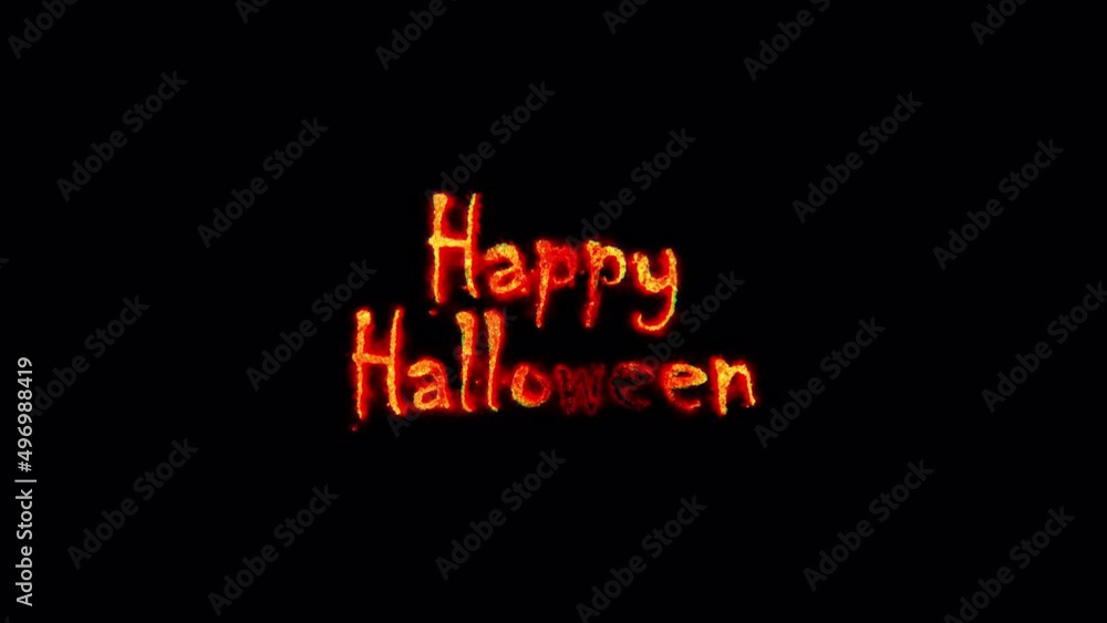 Poster fire burn text of happy halloween word. the golden red shine lighting of happy halloween loop animat