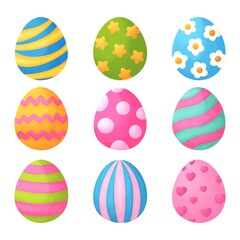 happy easter day egg collection isolated on pink background. vector Illustration.