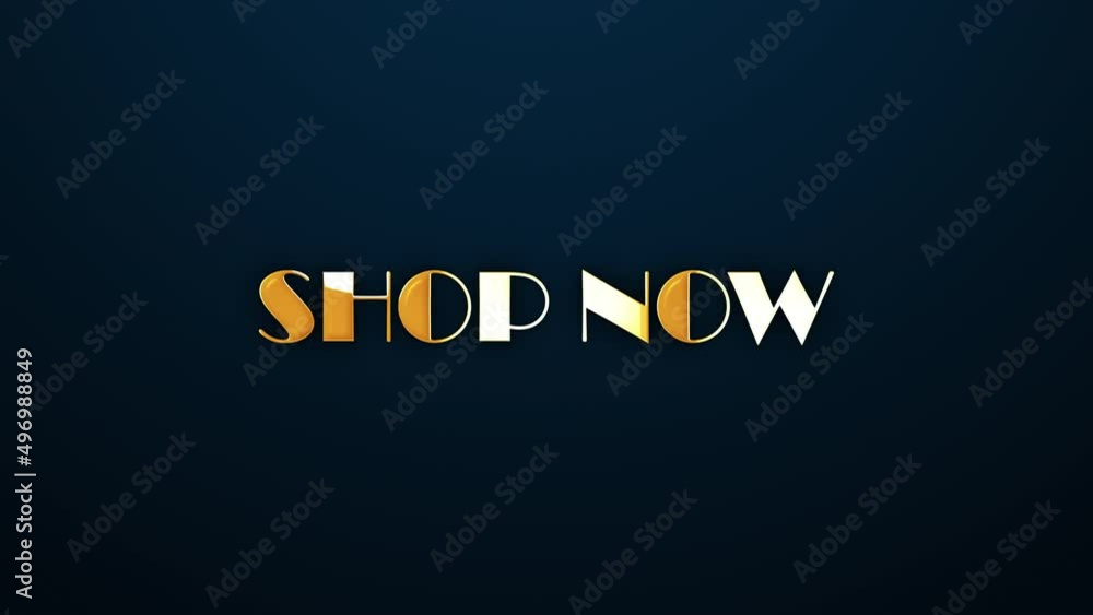 Poster shop now text word gold light animation loop with glitch text effect. 4k 3d seamless looping shop no